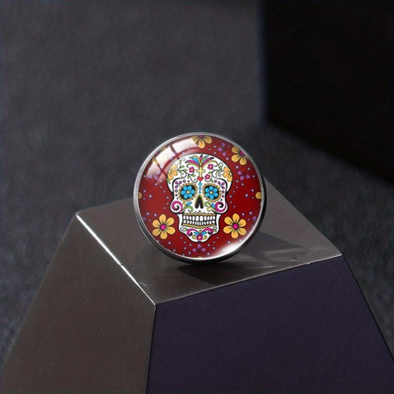 Punk Gothic Skull Head Time Gemstone Collar Pin Brooch