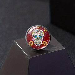 Punk Gothic Skull Head Time Gemstone Collar Pin Brooch