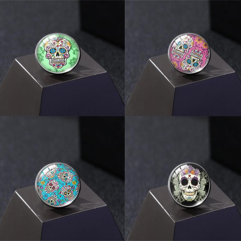 Punk Gothic Skull Head Time Gemstone Collar Pin Brooch