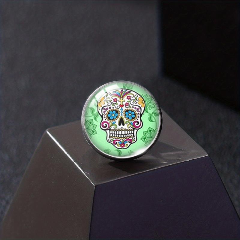 Punk Gothic Skull Head Time Gemstone Collar Pin Brooch