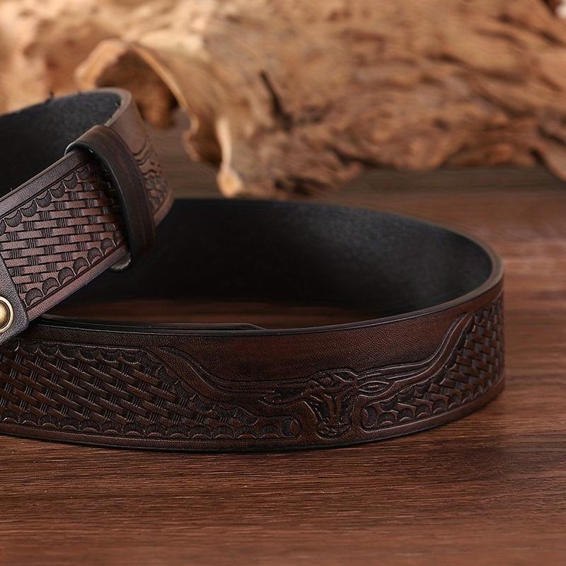 Western Cowboy Bull Head Embossed Men's Belt