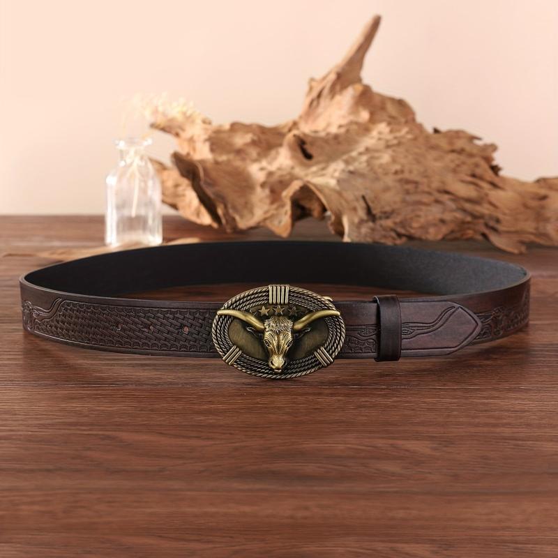Western Cowboy Bull Head Embossed Men's Belt