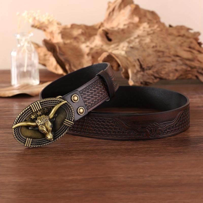Western Cowboy Bull Head Embossed Men's Belt
