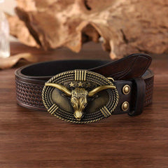 Western Cowboy Bull Head Embossed Men's Belt