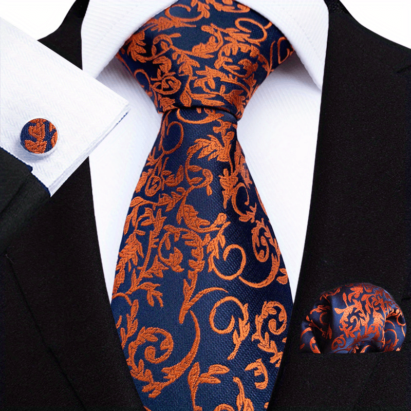Men's Paisley Tie Jacquard Necktie Handkerchief Clip Set Gift