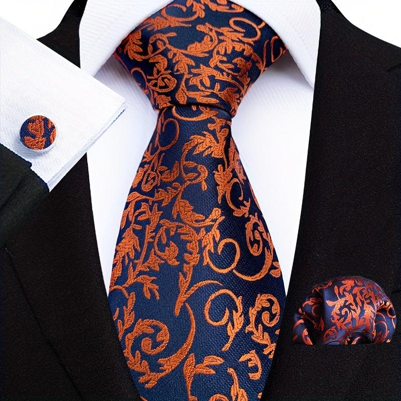 Men's Paisley Tie Jacquard Necktie Handkerchief Clip Set Gift