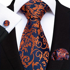 Men's Paisley Tie Jacquard Necktie Handkerchief Clip Set Gift