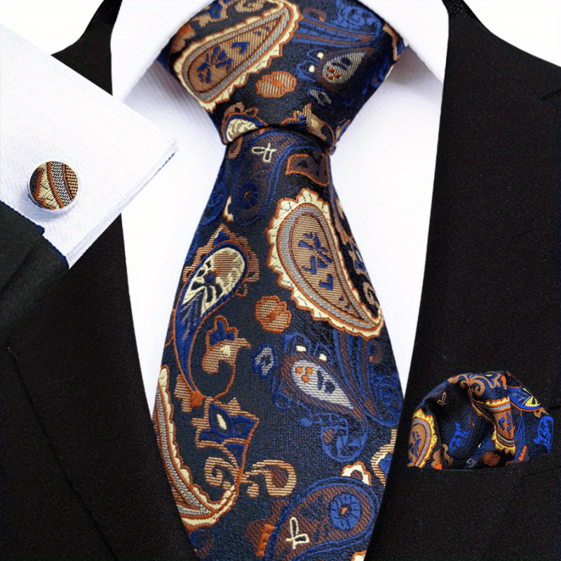 Men's Paisley Tie Jacquard Necktie Handkerchief Clip Set Gift