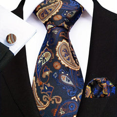 Men's Paisley Tie Jacquard Necktie Handkerchief Clip Set Gift
