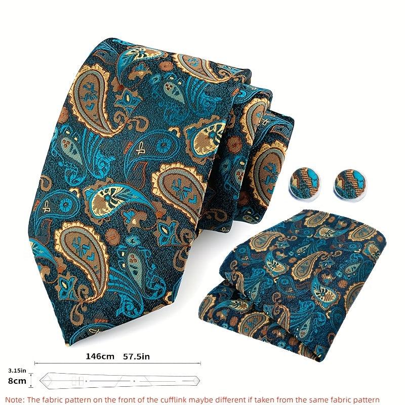 Men's Paisley Tie Jacquard Necktie Handkerchief Clip Set Gift