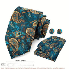 Men's Paisley Tie Jacquard Necktie Handkerchief Clip Set Gift