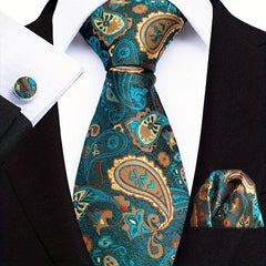 Men's Paisley Tie Jacquard Necktie Handkerchief Clip Set Gift