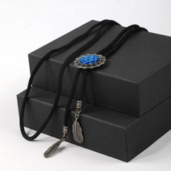 Men's Retro Gemstone Polo Collar Tie Western Cowboy Shirt Necklace