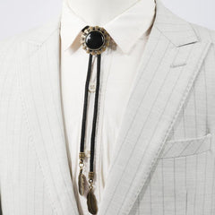 Men's Retro Gemstone Polo Collar Tie Western Cowboy Shirt Necklace