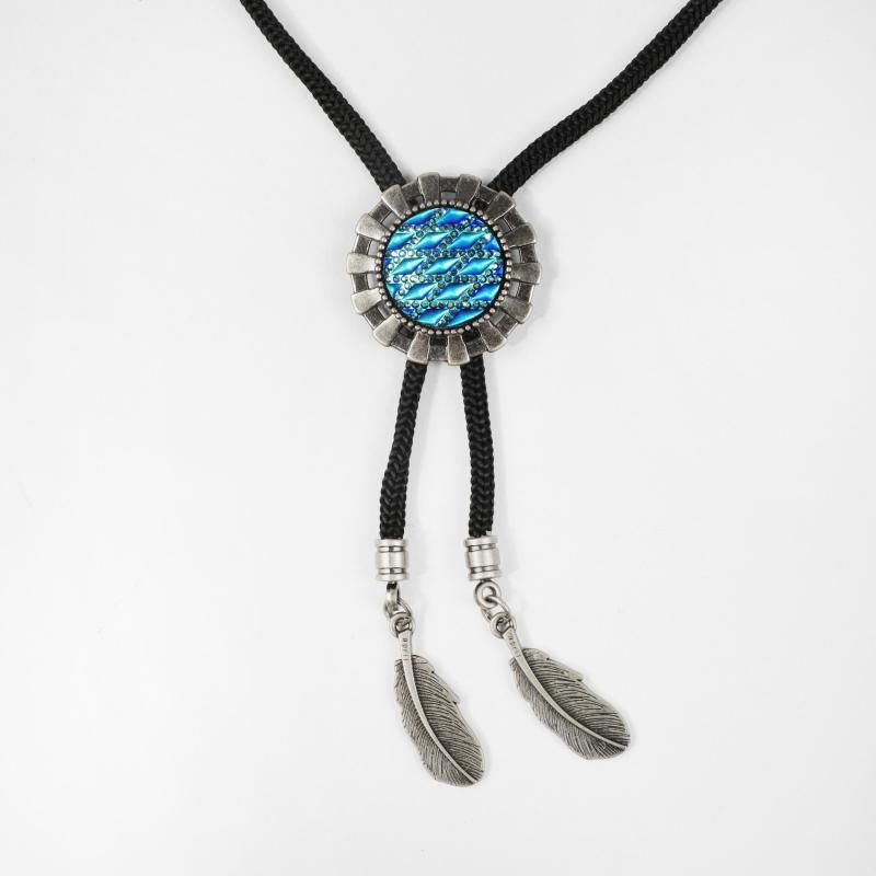 Men's Retro Gemstone Polo Collar Tie Western Cowboy Shirt Necklace