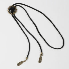 Men's Retro Gemstone Polo Collar Tie Western Cowboy Shirt Necklace
