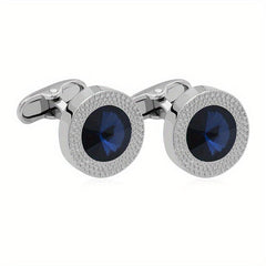 Men's Zircon Cufflinks Metal Round Cufflinks