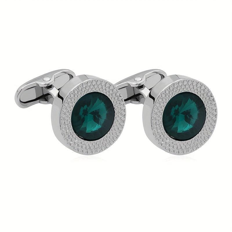 Men's Zircon Cufflinks Metal Round Cufflinks