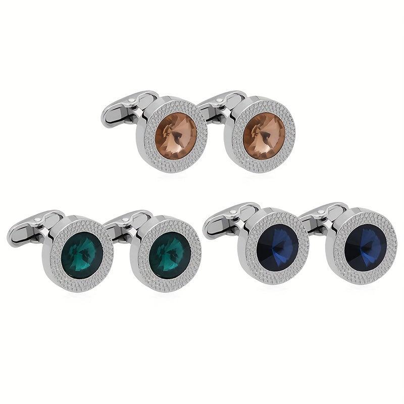 Men's Zircon Cufflinks Metal Round Cufflinks