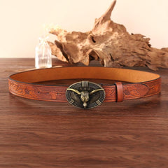 Men's Retro Bull Head Pattern Buckle PU Leather Belt