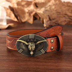 Men's Retro Bull Head Pattern Buckle PU Leather Belt