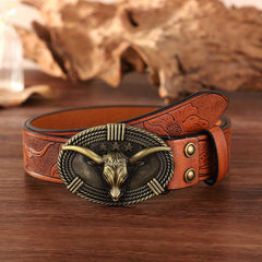 Men's Retro Bull Head Pattern Buckle PU Leather Belt