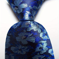 Men's Red Flower Necktie Classic Printed Tie for Business Party Wedding