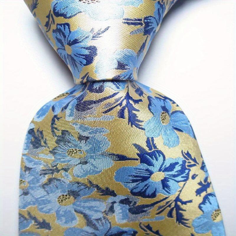 Men's Red Flower Necktie Classic Printed Tie for Business Party Wedding