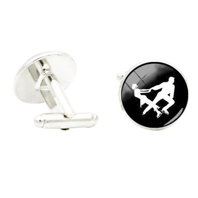 Love Pairs Skating Cufflinks Glass Gem Cuff Link Jewelry