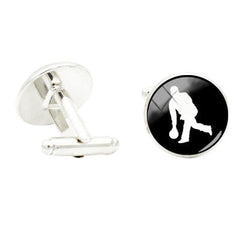 Love Bowling Glass Gem Cufflinks Rhodium Plated Sport Cuff Link