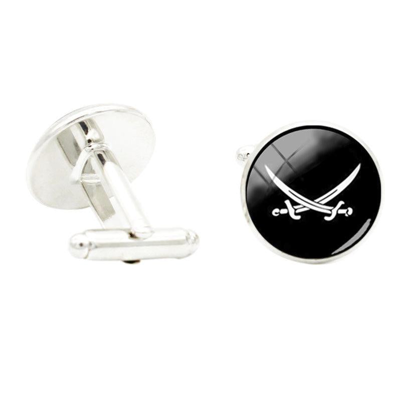 Glass Gem Rhodium Plated Fencing Cufflinks for Men