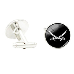 Glass Gem Rhodium Plated Fencing Cufflinks for Men