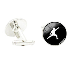 Glass Gem Rhodium Plated Fencing Cufflinks for Men