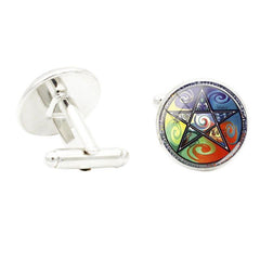 David STAR Art Photo Glass Gem Cufflinks For Men Rhodium Plated Alloy Base