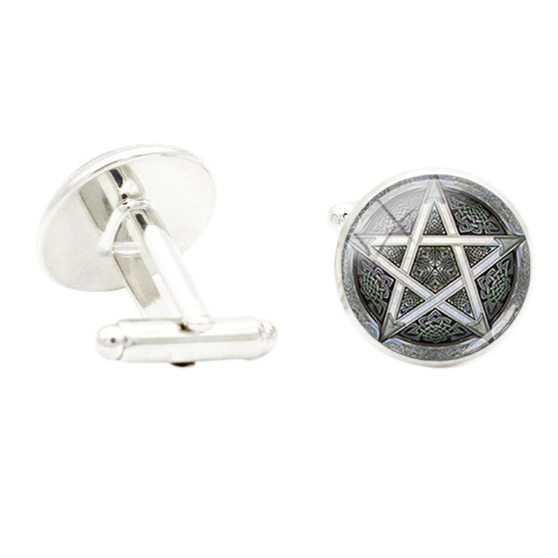 David STAR Art Photo Glass Gem Cufflinks For Men Rhodium Plated Alloy Base