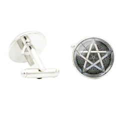 David STAR Art Photo Glass Gem Cufflinks For Men Rhodium Plated Alloy Base