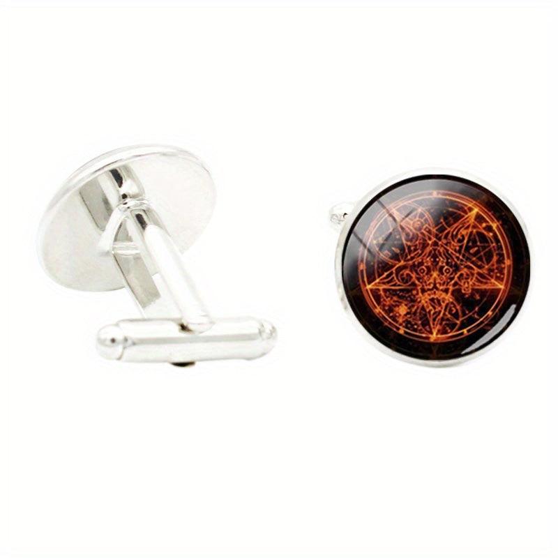 David STAR Art Photo Glass Gem Cufflinks For Men Rhodium Plated Alloy Base