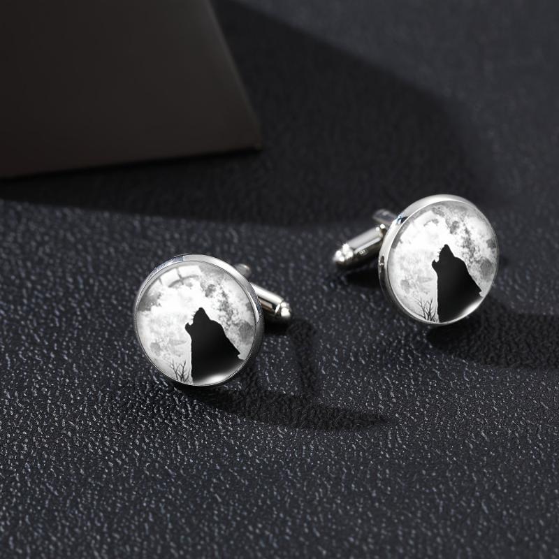 Moon & Wolf Stone Tie Clip & Cufflinks Set