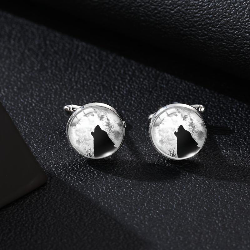 Moon & Wolf Stone Tie Clip & Cufflinks Set
