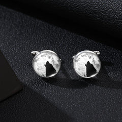 Moon & Wolf Stone Tie Clip & Cufflinks Set