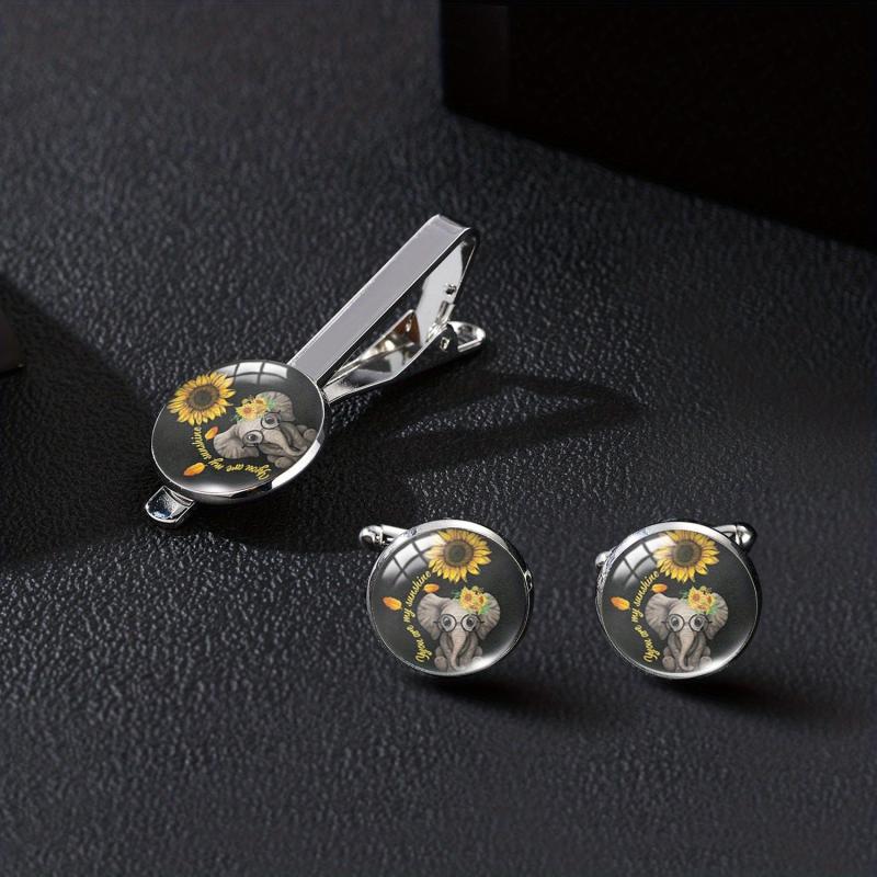 Sunflower Tie Clip Cufflinks Set Summer Style Clothing Accessories