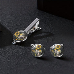 Sunflower Tie Clip Cufflinks Set Summer Style Clothing Accessories