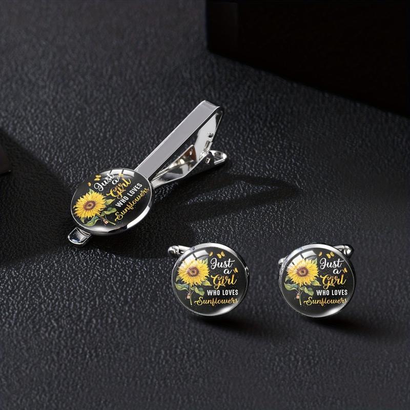 Sunflower Tie Clip Cufflinks Set Summer Style Clothing Accessories