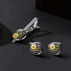 Sunflower Tie Clip Cufflinks Set Summer Style Clothing Accessories