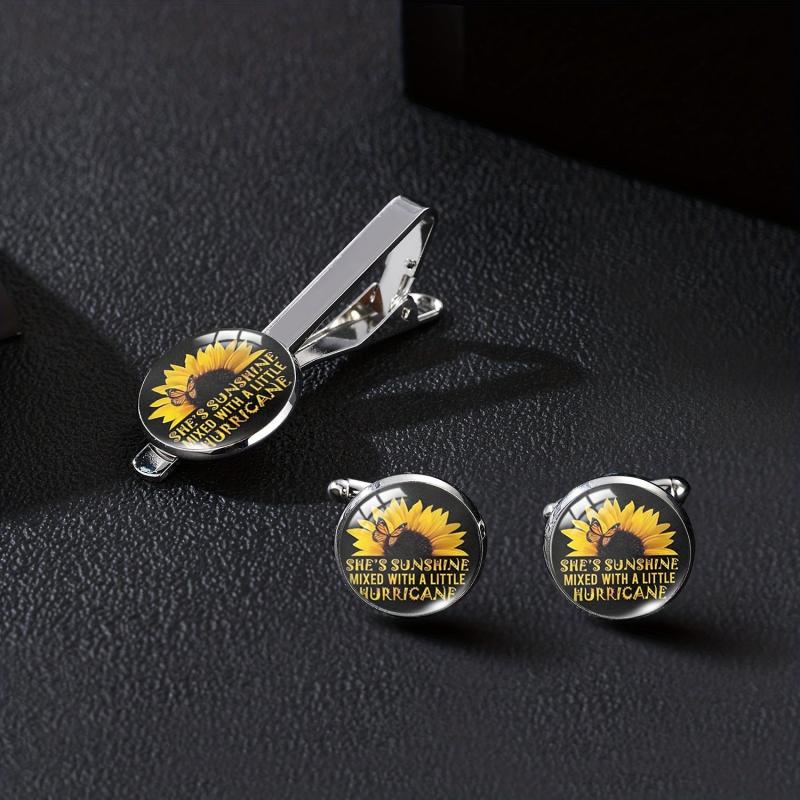 Sunflower Tie Clip Cufflinks Set Summer Style Clothing Accessories