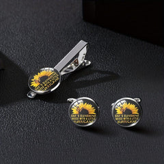 Sunflower Tie Clip Cufflinks Set Summer Style Clothing Accessories