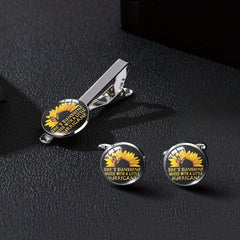 Sunflower Tie Clip Cufflinks Set Summer Style Clothing Accessories