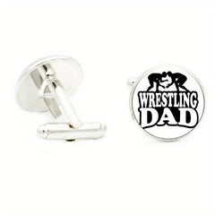 I Love Wrestling 16MM Round Glass Gem Cufflinks For Men Rhodium Plated Alloy