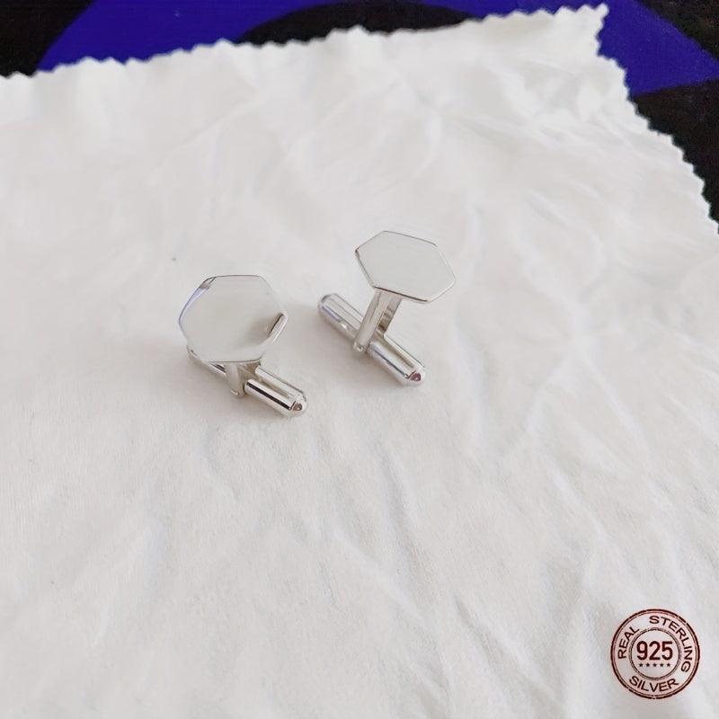 925 Sterling Silver Hexagon Cufflinks Shirt Cufflinks Versatile Accessories