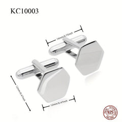 925 Sterling Silver Hexagon Cufflinks Shirt Cufflinks Versatile Accessories